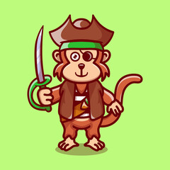 cute monkey wearing pirate halloween costume