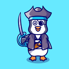 cute penguin wearing pirate halloween costume