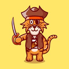cute tiger wearing pirate halloween costume