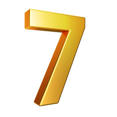 Number 7, Alphabet. Golden 3d number isolated on a white background with Clipping Path. 3d illustration.