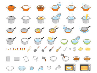 料理の作り方のパーツセット　How to cook vector illustration - obrazy, fototapety, plakaty