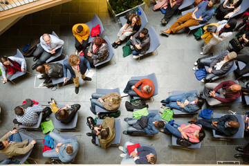 Fototapeta premium High angle view of people attending conference