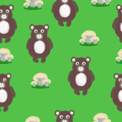 Fototapeta premium Seamless pattern with a bears. Design for a holiday. Printing for wrapping paper. An illustration for printing. Children's composition. Texture for fabric and paper.