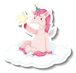 Obraz na płótnie Canvas Cute unicorn sitting on the cloud on white background
