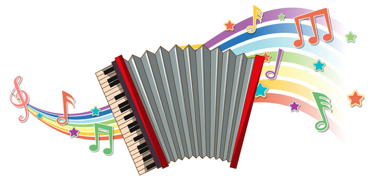 accordion with musical notes and rainbow background clip art preview