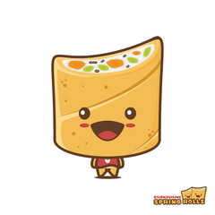 cute spring roll mascot character, food cartoon illustration
