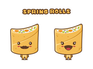 cute spring roll mascot character, food cartoon illustration