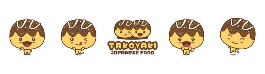 cute takoyaki mascot character, japanese food cartoon illustration
