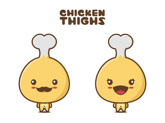 cute chicken thigh mascot, food cartoon illustration