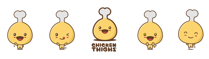 cute chicken thigh mascot, food cartoon illustration
