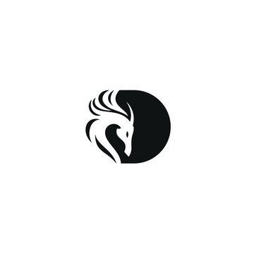 Initials Letter D Vector Illustration of Dragon Seahorse Logo Design 