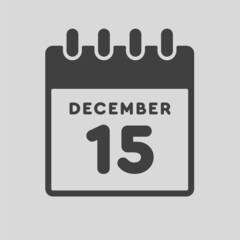 Icon day date 15 December, template calendar page