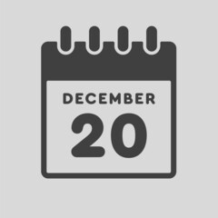 Icon day date 20 December, template calendar page