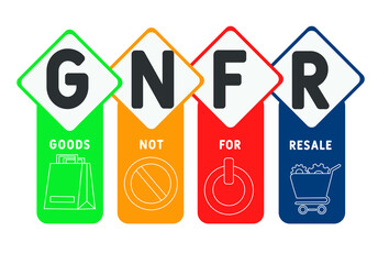 GNFR - Goods Not For Resale acronym. business concept background.  vector illustration concept with keywords and icons. lettering illustration with icons for web banner, flyer, landing 
