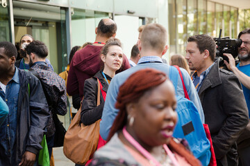 People talking during conference break