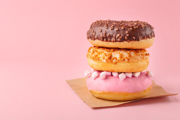 Donuts - chocolate, pink, cookies. Take away food concept