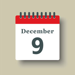 Icon day date 9 December, template calendar page