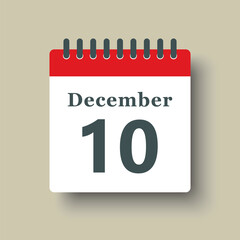 Icon day date 10 December, template calendar page