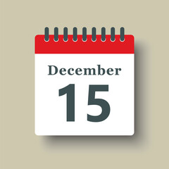 Icon day date 15 December, template calendar page