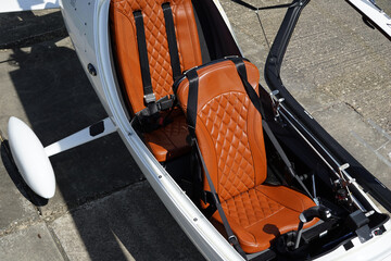 Inside Gyrocopter Tan Leather Quilted Seats