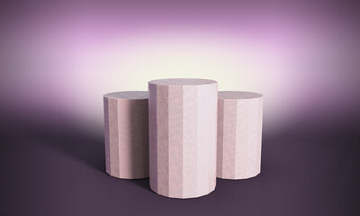 Round podium on bright background. Empty pedestal for award ceremony. Platform illuminated by spotlights. Vector illustration.