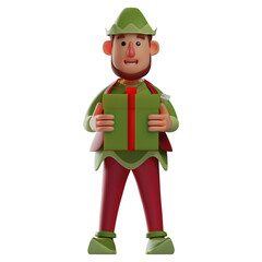 3D Elf Cartoon Design holding a gift box