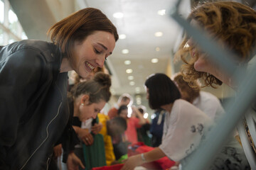 People signing up for conference