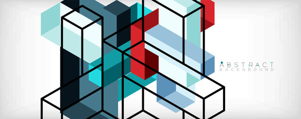 Fototapeta premium Abstract background. 3d cubes, cubic elements and blocks. Techno or business concept for wallpaper, banner, background, landing page