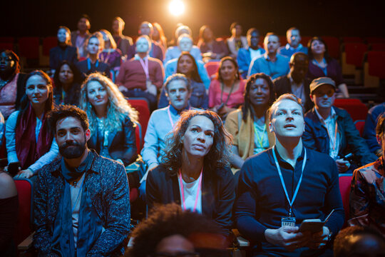 Excited Audience With Smart Phone Flashlights Cheering