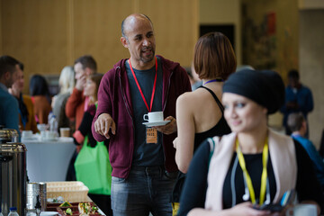 People talking during conference break