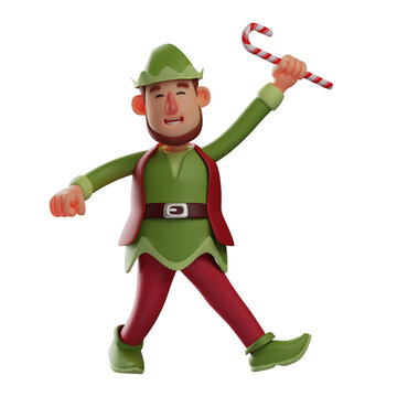 3D Elf Cartoon Character feels happy