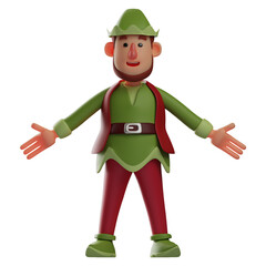 A warm 3D Elf Cartoon Character open his arms widely