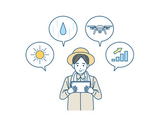 スマート農業　精密農業　タブレットを操作する農家　男性　イラスト素材