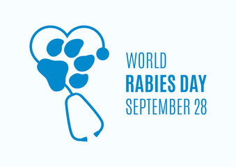 World Rabies Day vector. Animal paw print and stethoscope silhouette icon vector. Rabies Day Poster, September 28. Important day