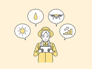 スマート農業　精密農業　タブレットを操作する農家　男性　イラスト素材