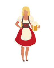 Beer girl wearing dirndl semi flat color vector character. Posing figure. Full body person on white. Oktoberfest waitress isolated modern cartoon style illustration for graphic design and animation