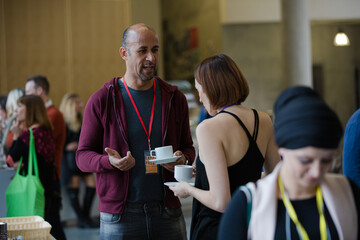 People talking during conference break