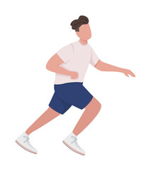 Fototapeta na wymiar Male sprinter semi flat color vector character. Jumping figure. Full body person on white. Participate in athletic event isolated modern cartoon style illustration for graphic design and animation