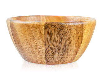 Empty wooden bowl isolated on white background.