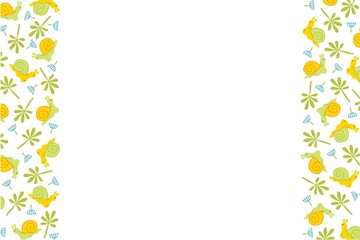 A frame made of cute snails, leaves and flowers.