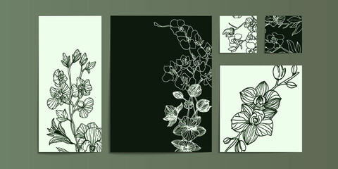 Set of floral wedding card lineart invitation templates