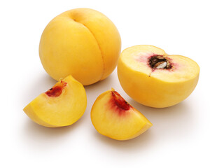 fresh yellow peach isolated on white background