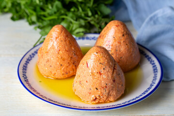 Traditional Turkish Spicy Surk Cheese Balls with Olive Oil from Hatay in Turkey. (Turkish name; Surk peynir)
