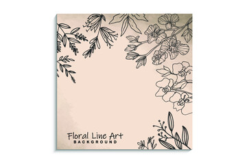 Floral line art background watercolor background