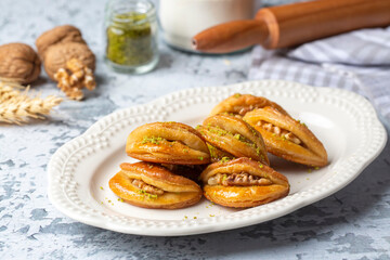 Dilberdudagi with walnut, traditional feast and ramadan dessert with syrup (Turkish name; Dilber dudagi)