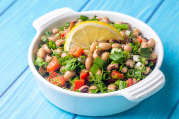 Traditional delicious Turkish food; dried black eyed peas salad (Turkish name; kuru borulce salatasi)