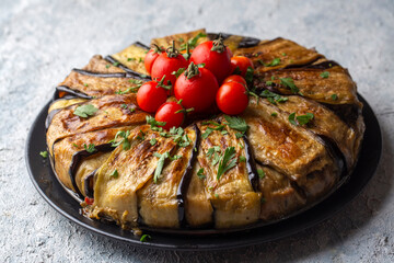 Traditional delicious Turkish food, meat eggplant dish (Turkish name; patlican kapama)