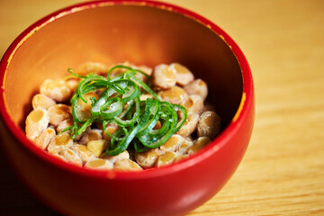 Natto and green onion in a bowl 