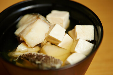fish tofu soup in a bowl