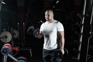 Male bodybuilder engaged with dumbbells in the gym